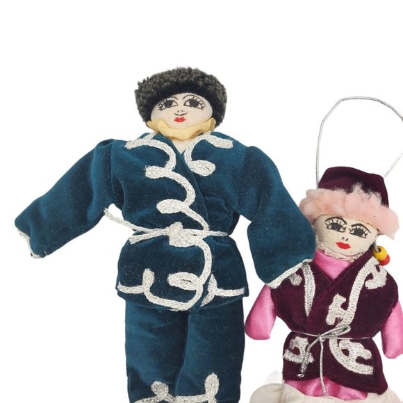 East European Cloth Folkk‎ Dolls Set Of  2 Collectibles Boy & Girl Vtg Velvet - Picture 6 of 6
